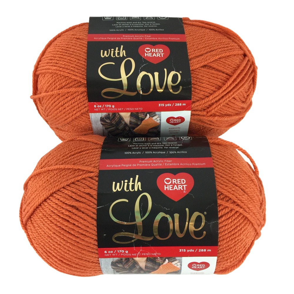 Red Heart With Love Yarn 2 Skeins Mango Orange 100% Acrylic Worsted 4 Medium